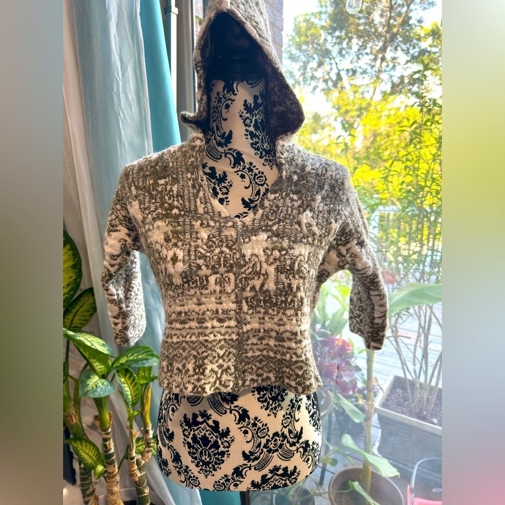 Free People Oversized Hooded Boho crop top Sweater Olive Green  Soft Knit Sz XS